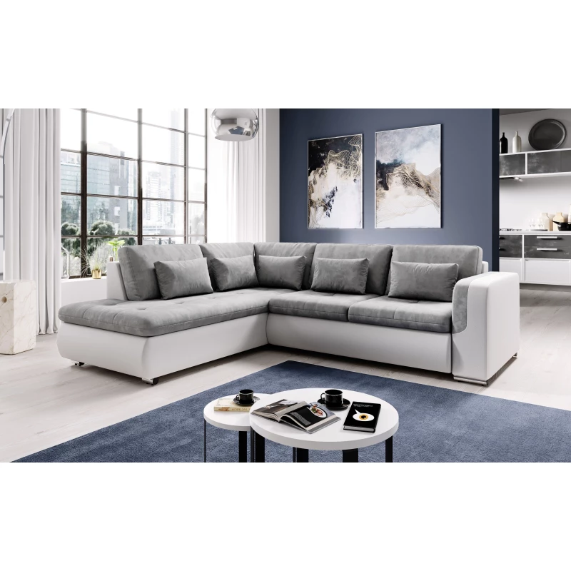 Rohová sedací souprava DAFNI - bílá / světle šedá, levý roh