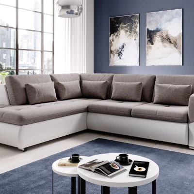 Rohová sedací souprava DAFNI - bílá / světle hnědá, levý roh