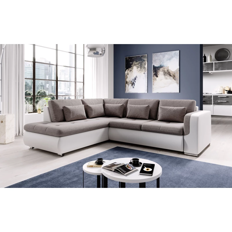 Rohová sedací souprava DAFNI - bílá / světle hnědá, levý roh