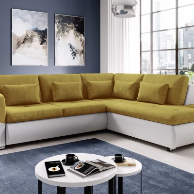 Rohová sedací souprava DAFNI - bílá / hořčicová, pravý roh