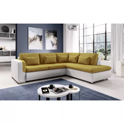 Rohová sedací souprava DAFNI - bílá / hořčicová, pravý roh