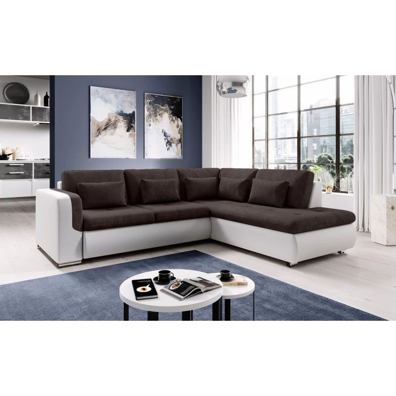 Rohová sedací souprava DAFNI - bílá / tmavě hnědá, pravý roh