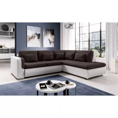 Rohová sedací souprava DAFNI - bílá / tmavě hnědá, pravý roh