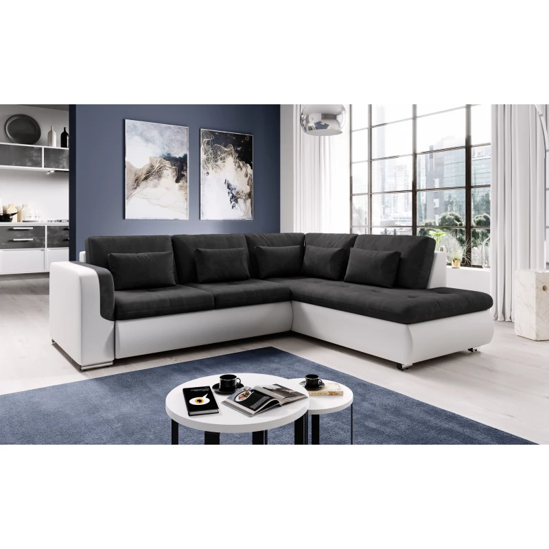 Rohová sedací souprava DAFNI - bílá / černá, pravý roh