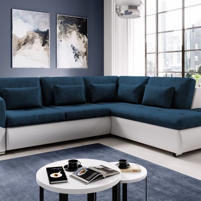 Rohová sedací souprava DAFNI - bílá / modrá, pravý roh