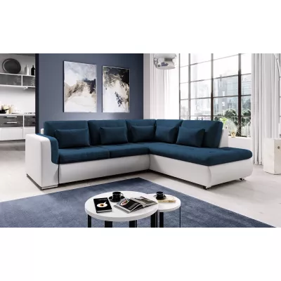 Rohová sedací souprava DAFNI - bílá / modrá, pravý roh