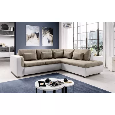 Rohová sedací souprava DAFNI - bílá / béžová, pravý roh