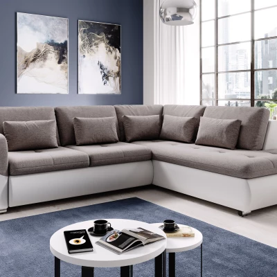 Rohová sedací souprava DAFNI - bílá / světle hnědá, pravý roh