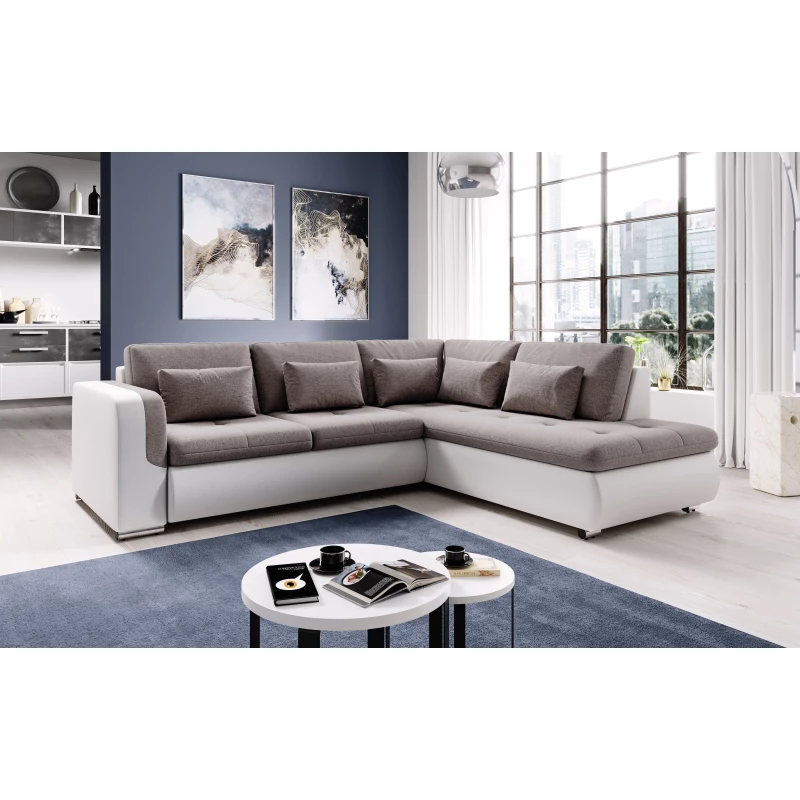 Rohová sedací souprava DAFNI - bílá / světle hnědá, pravý roh