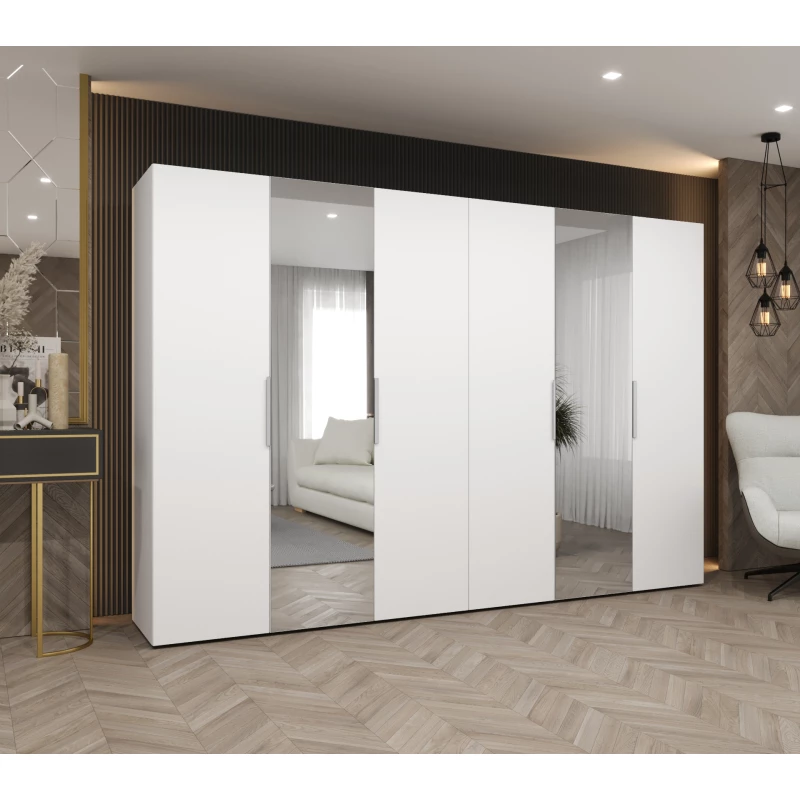 Šatní skříň 300 cm KUBRA - bílá / stříbrná