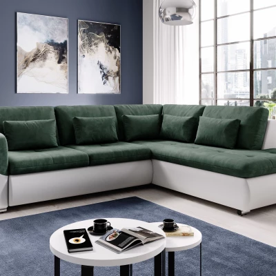 Rohová sedací souprava DAFNI - bílá / zelená, pravý roh