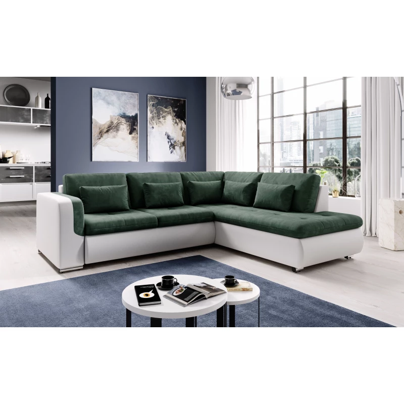 Rohová sedací souprava DAFNI - bílá / zelená, pravý roh