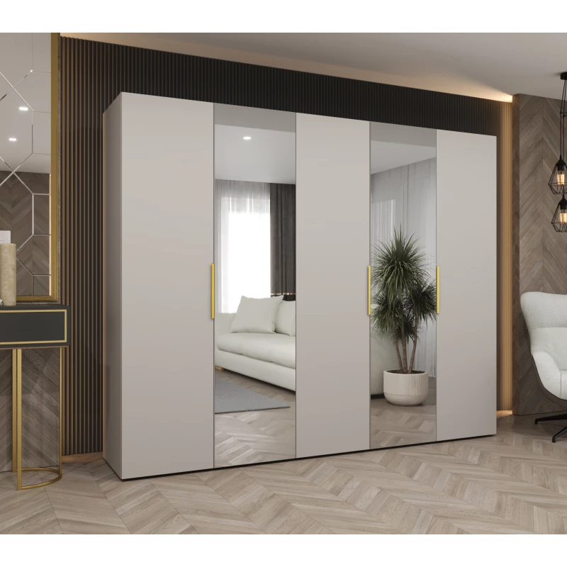 Šatní skříň 250 cm KUBRA - kašmírová / zlatá