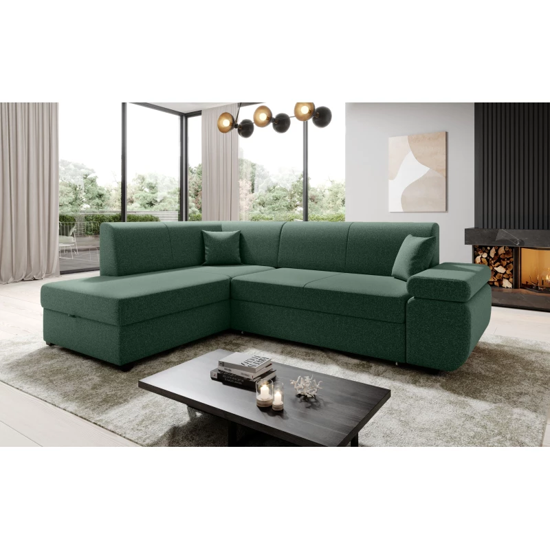 Sedací souprava s úložným prostorem FANETTE - zelená, levý roh