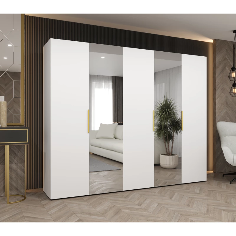 Šatní skříň 250 cm KUBRA - bílá / zlatá