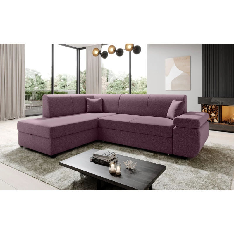 Sedací souprava s úložným prostorem FANETTE - fialová, levý roh