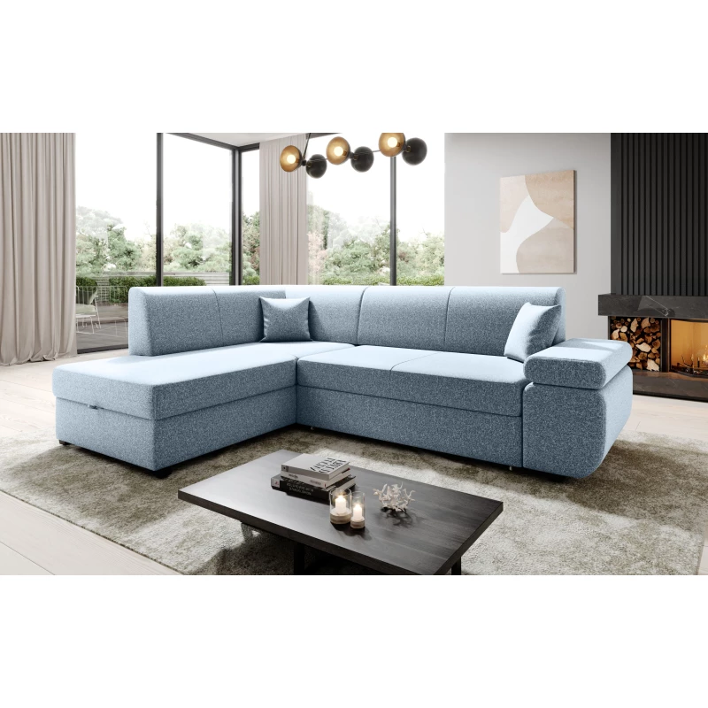 Sedací souprava s úložným prostorem FANETTE - světle modrá, levý roh