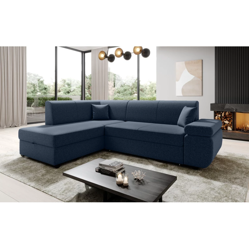 Sedací souprava s úložným prostorem FANETTE - modrá, levý roh