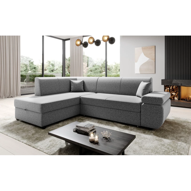 Sedací souprava s úložným prostorem FANETTE - šedá, levý roh