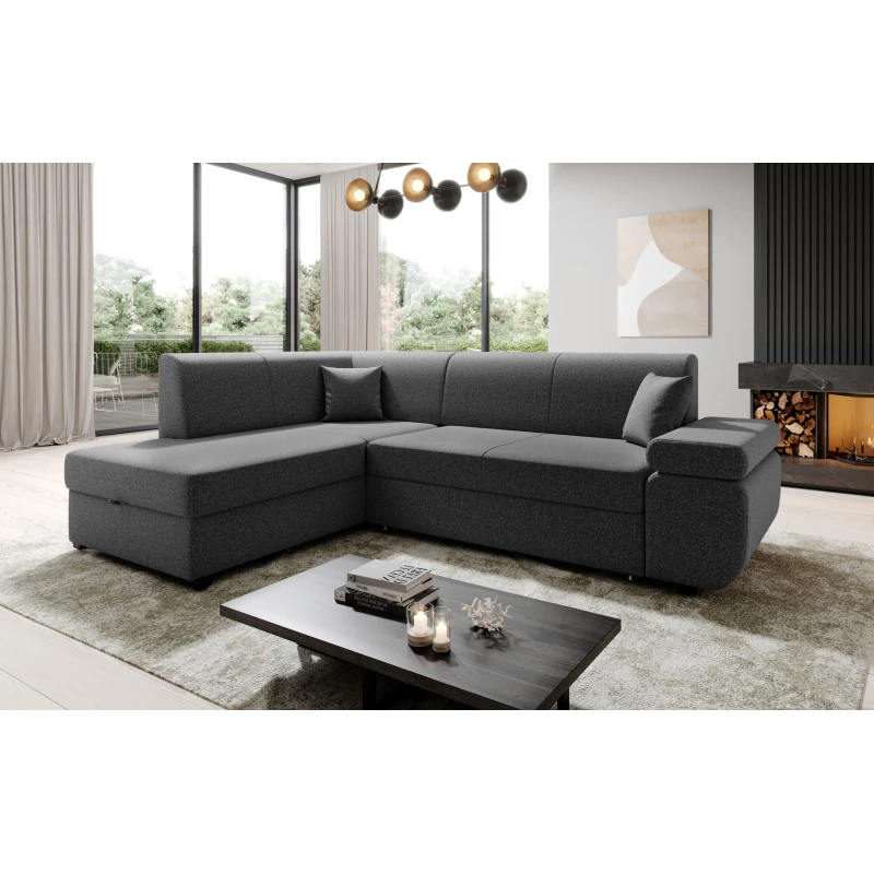 Sedací souprava s úložným prostorem FANETTE - tmavě šedá, levý roh