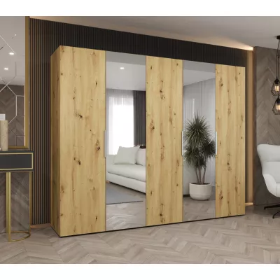 Šatní skříň 250 cm KUBRA - dub artisan / stříbrná