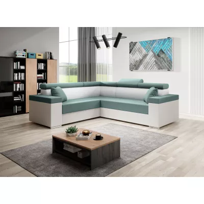 Stylová rozkládací sedačka LEXIA - bílá / tyrkysová, levý roh