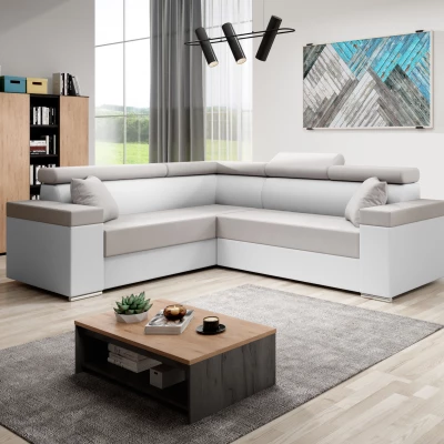 Stylová rozkládací sedačka LEXIA - bílá / béžová, levý roh