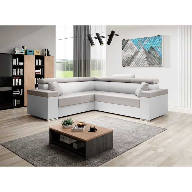 Stylová rozkládací sedačka LEXIA - bílá / béžová, levý roh