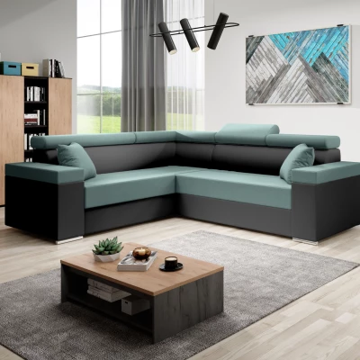 Stylová rozkládací sedačka LEXIA - černá / tyrkysová, levý roh