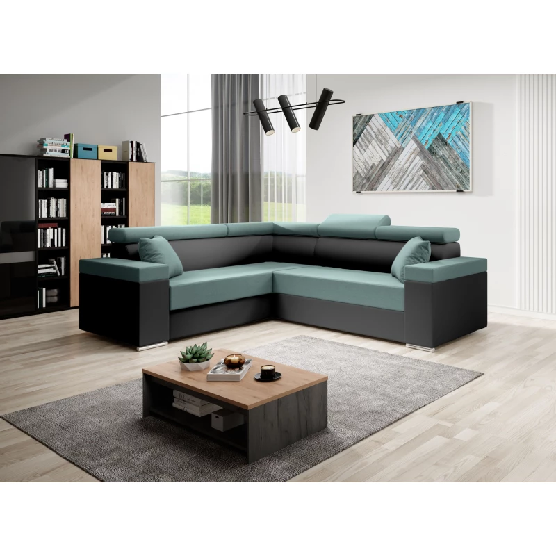 Stylová rozkládací sedačka LEXIA - černá / tyrkysová, levý roh