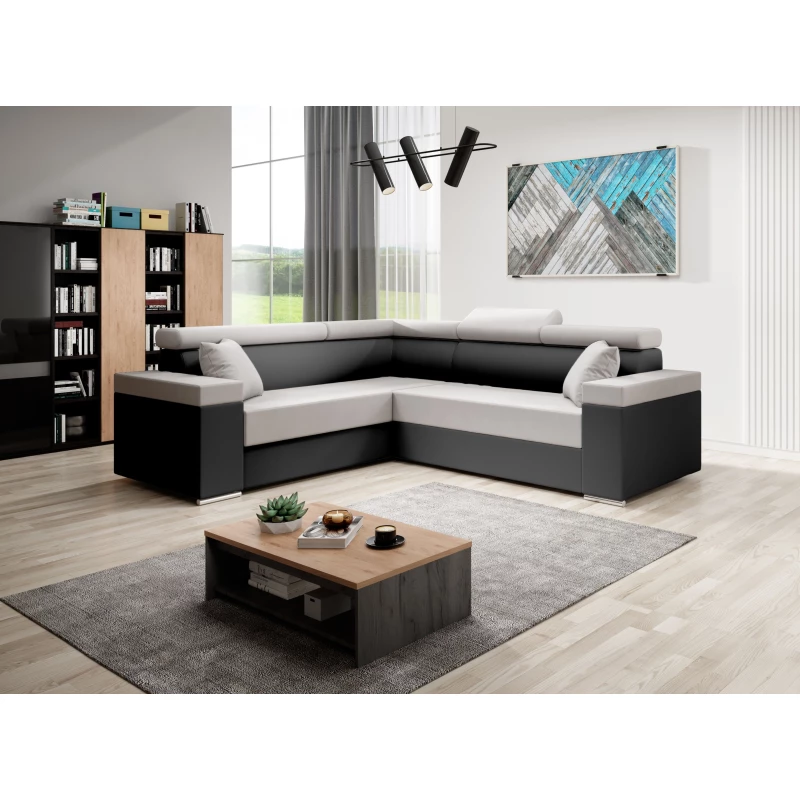 Stylová rozkládací sedačka LEXIA - černá / béžová, levý roh