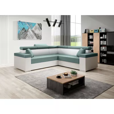 Stylová rozkládací sedačka LEXIA - bílá / tyrkysová, pravý roh