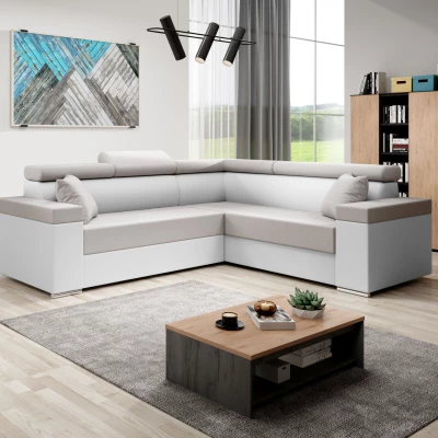 Stylová rozkládací sedačka LEXIA - bílá / béžová, pravý roh