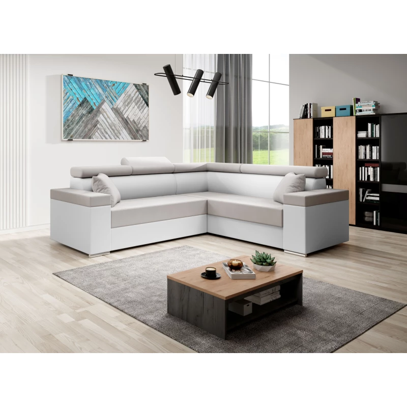 Stylová rozkládací sedačka LEXIA - bílá / béžová, pravý roh