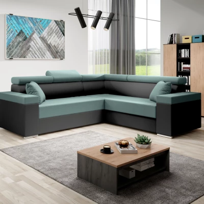 Stylová rozkládací sedačka LEXIA - černá / tyrkysová, pravý roh