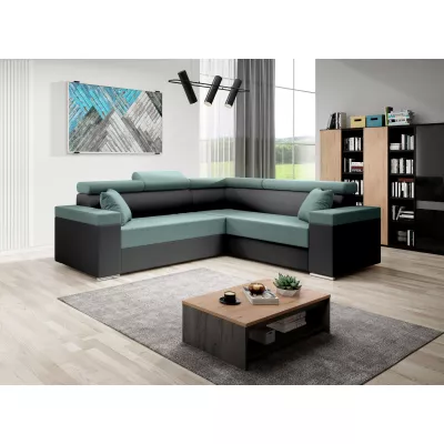 Stylová rozkládací sedačka LEXIA - černá / tyrkysová, pravý roh