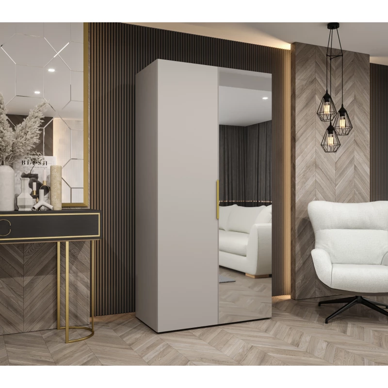 Šatní skříň 100 cm KUBRA - kašmírová / zlatá