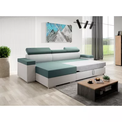 Stylová rozkládací sedačka LEXIA S - bílá / tyrkysová, pravý roh