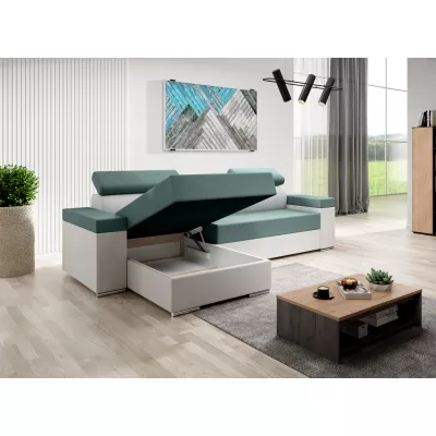 Stylová rozkládací sedačka LEXIA S - bílá / tyrkysová, pravý roh