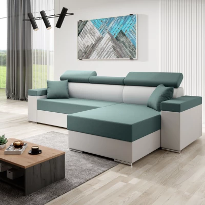 Stylová rozkládací sedačka LEXIA S - bílá / tyrkysová, pravý roh