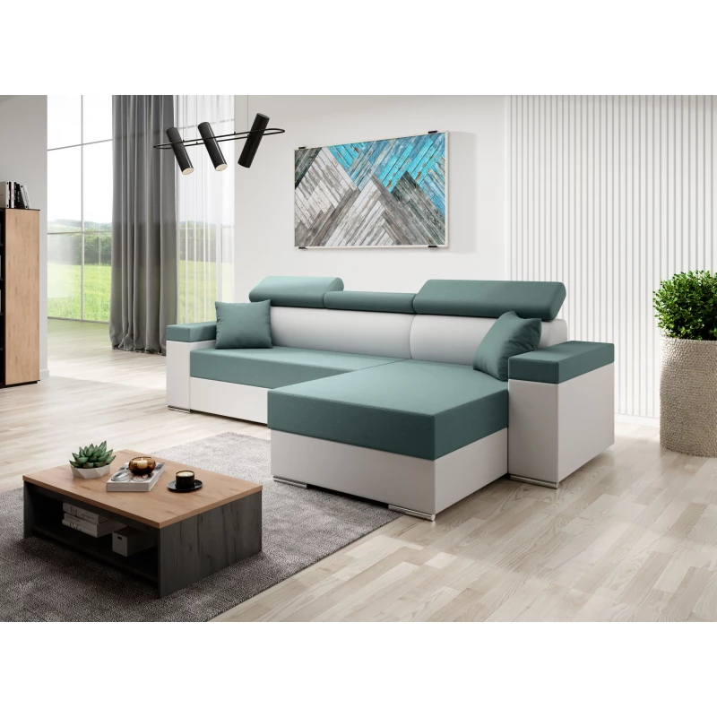 Stylová rozkládací sedačka LEXIA S - bílá / tyrkysová, pravý roh