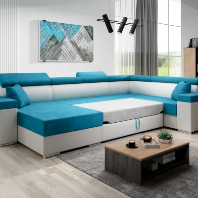 Rozkládací sedací souprava do U LEXIA - bílá / tmavě šedá, pravý roh