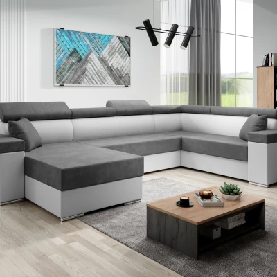 Rozkládací sedací souprava do U LEXIA - bílá / tmavě šedá, pravý roh