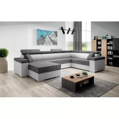 Rozkládací sedací souprava do U LEXIA - bílá / tmavě šedá, pravý roh