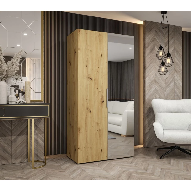 Šatní skříň 100 cm KUBRA - dub artisan / stříbrná