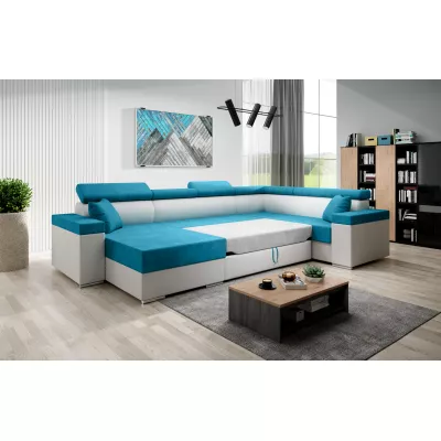 Rozkládací sedací souprava do U LEXIA - bílá / světle růžová, pravý roh