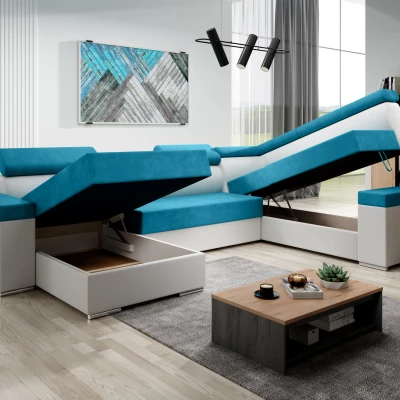 Rozkládací sedací souprava do U LEXIA - bílá / světle růžová, pravý roh