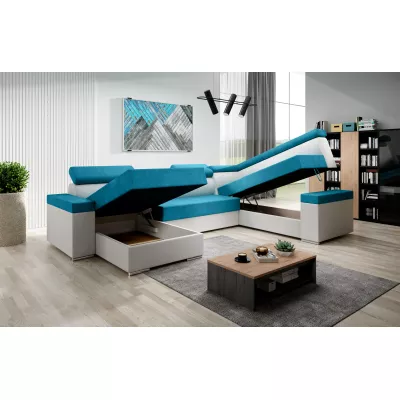 Rozkládací sedací souprava do U LEXIA - bílá / světle růžová, pravý roh