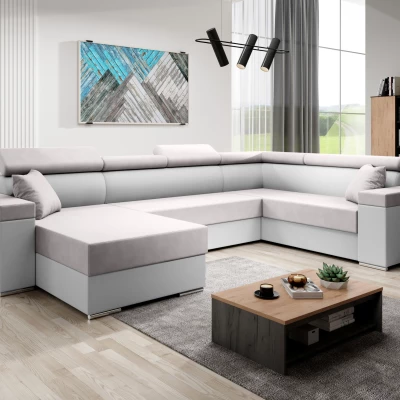 Rozkládací sedací souprava do U LEXIA - bílá / světle růžová, pravý roh