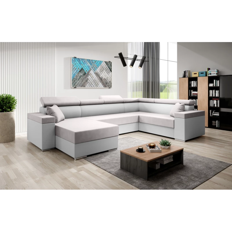 Rozkládací sedací souprava do U LEXIA - bílá / světle růžová, pravý roh